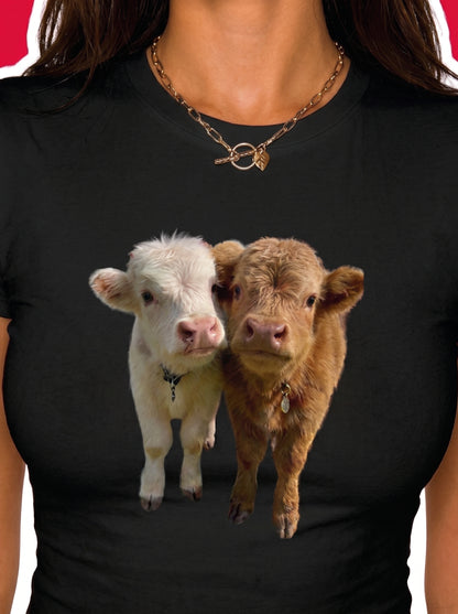 Couple cow Crop Baby Tees